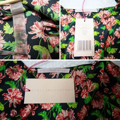 Stella McCartney NEW Ellie Leaping Silk Floral Tank Top, Black, Medium