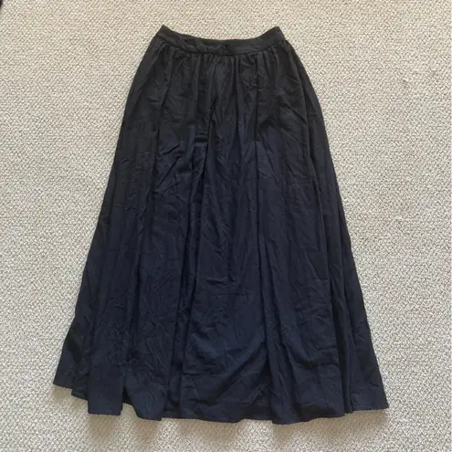 Commense Linen Pleated Maxi Skirt Black Size Small Lined Full A Line Like New