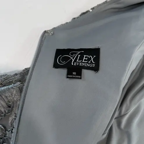 Alex Evenings Alex Evening Silver Embroidered Sequins Flare Party Wedding Guest Dress Size 16