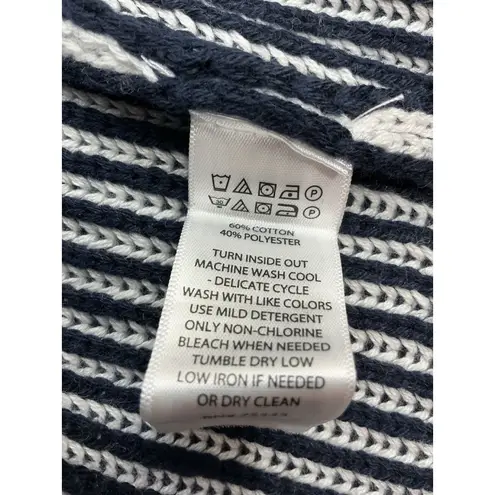 Tahari Womans Cardigan Sweater Large Navy White Stripe Long Sleeve Open Front
