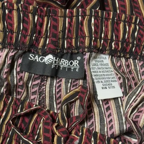 Sag Harbor Vintage 90s Flowy Striped Capri Pants Petite Womans Large Boho Retro