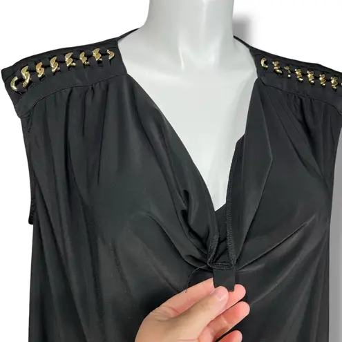 Harper 241 Womens Blouse Shirt Top Drape Neck Chain Accent Stretch Black 2X