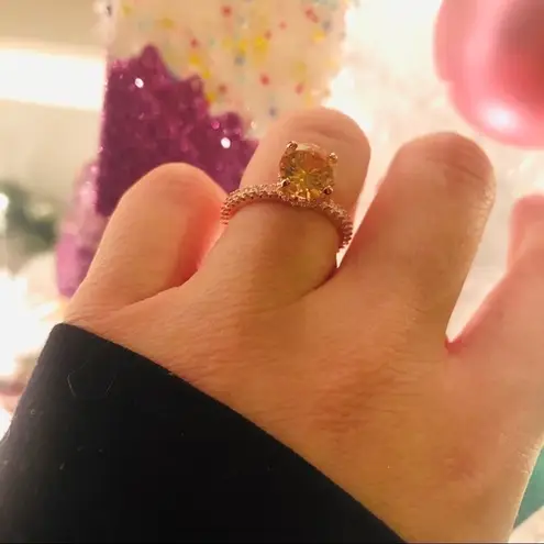 Rose Gold Solitaire Engagement Ring Yellow Stone Bridal Band Set NWT Sz 8 Pink