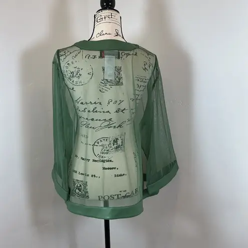 Colleen Lopez Sheer Green Kimono Jacket Lightweight Cover Up Size 2X Plus