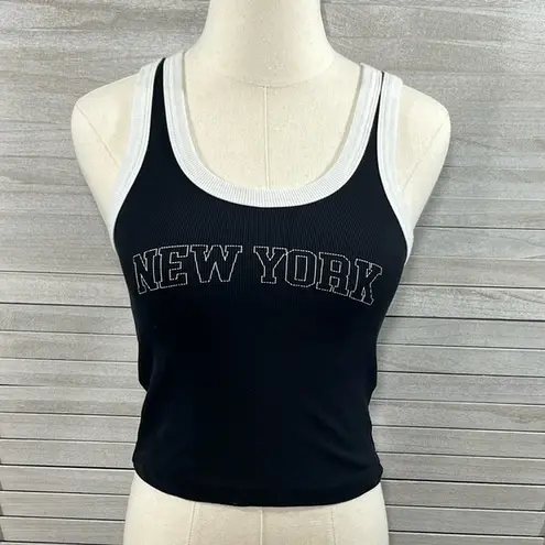 Full Tilt  Tank Top Cropped Sporty "New York" Black/White-Medium