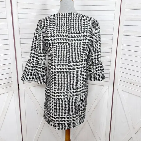 ZARA  Houndstooth Check Bell Cuff Shift Mini Dress Black Cream Medium