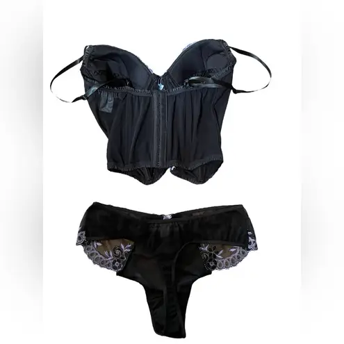 Susan Lucci Y2K Black Blue Whimsygoth Witchy Lace Sheer Lingerie Corset Bustier