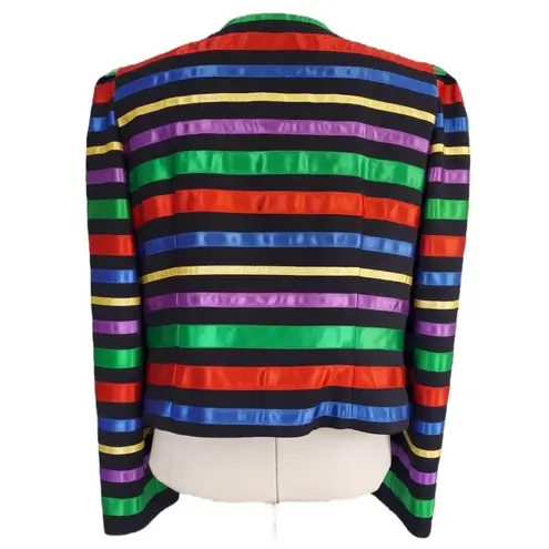 Maggy London Vintage 90's Rainbow ribbon collarless black blazer size 10-12