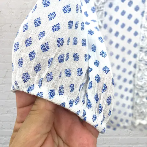 Counterparts Blue White Crochet Blouse Size M