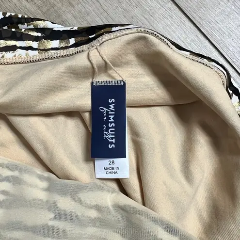 Swimsuits For All Swim Dress Handkerchief Hem Metallic Zebra Print Size 28 Tan