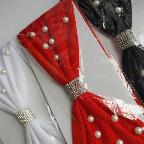 Boutique Set of Three Wide Stretch Headband with Pearls and Rhinestones