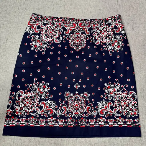 Talbots  Paisley Floral Pencil Skirt Navy Blue Red White 8
