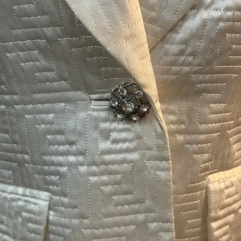 Sutton Studio Ivory Quilted Silk Evening Dress Blazer sz 2 Petite Jeweled Button