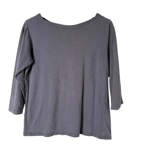 Pact 100% Organic Cotton Boatneck 3/4 Sleeve T-Shirt Top in Gray, Size Small