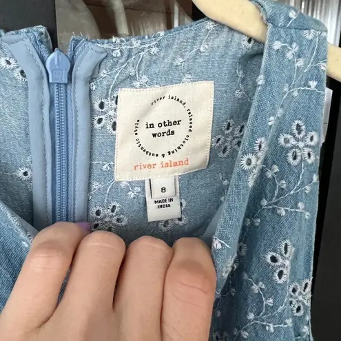 River Island chambray romper skort dress eyelet embroidered sleeveless denim