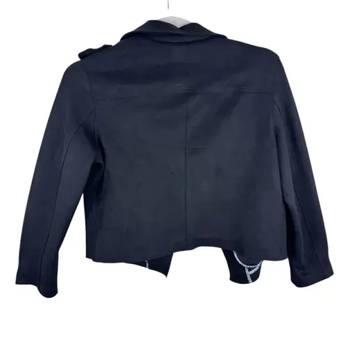 Tahari NWT Black Faux Suede Cropped Collared Stretch Open Moto Jacket Size XL