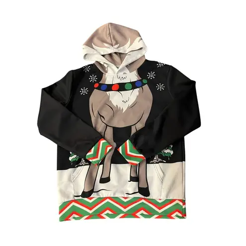 Christmas Reindeer Hoodie Adult Unisex Size S? Black Holiday Pullover Used