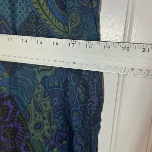 Vintage 90s Style Studio Maxi Dress Abstract Print Sleeveless Rayon USA Sz M Blue Size M