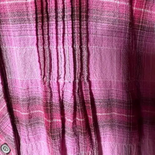 Sundance Pink Plaid Tunic SZ M Pintucks Long Sleeve Button Up Cotton Gauze