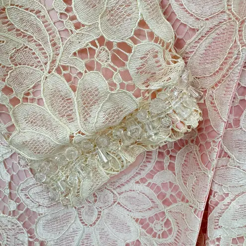 Vintage 80s Pink with Ivory Lace 2 Piece Set Dress & Long Jacket Beaded READ