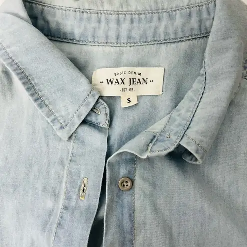 Wax Jean BASIC DENIM SHORT SLEEVE FRONT SHIRT WESTERN WOMENS SZ SMALL LIGTH BLUE