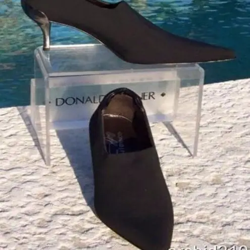 Donald Pliner Leather Shoe Pump Bootie Crepe Elastic Stretch $340 NWT Metal Heel Black Size 6