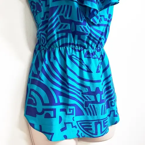 Amanda Uprichard  Silk Peplum V Neck Ruffle Tank Top Blue Purple Small Pullover