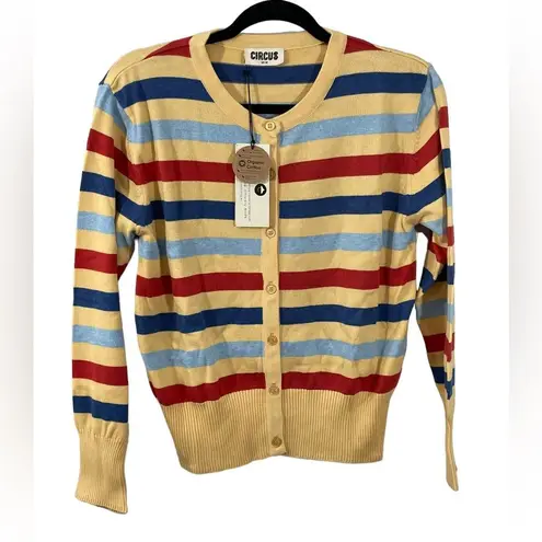 NWT Circus Modcloth Hyped and Striped Yellow Button Front Cardigan Sweater Sz M Size M