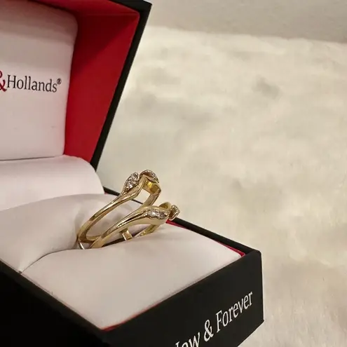 Diamond wedding ring wrap guard! 14K gold vintage style double band!