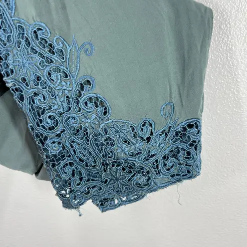 Novica Rayon Crop Pants Elastic Waist Lace Hem Pockets Relaxed Casual Green XL