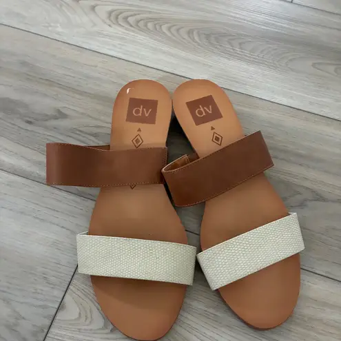 DV by Dolce Vita Womens Slides Sandals Tan White Cork Wedge Comfort Size 8 Brown