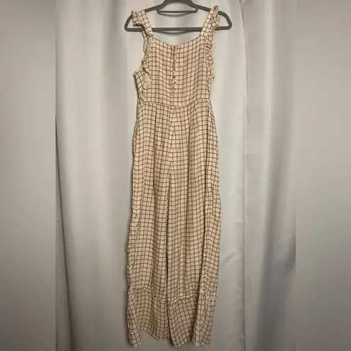 Sancia Cream and Brown Checker The Ines Ruffle Bib Jumpsuit Small