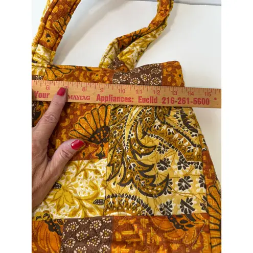 Daren's Bags Quilted Patchwork Tote Purse with Accessories Brown Yellow Orange