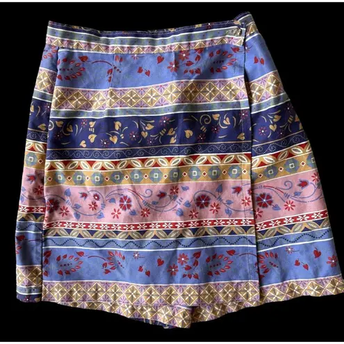 Vintage 90s Vivaldi Jeanswear Cullotte Skirt Size 14 Floral Wrap USA Hip… Blue