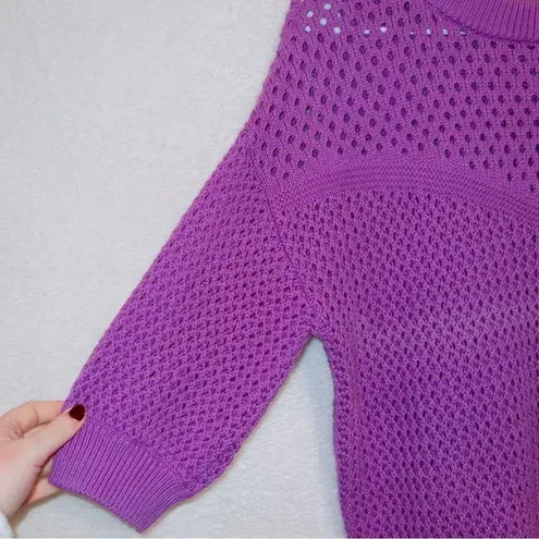 J.Crew  AK177 100% Cotton Elbow Sleeve Crocheted Pullover Sweater in Purple