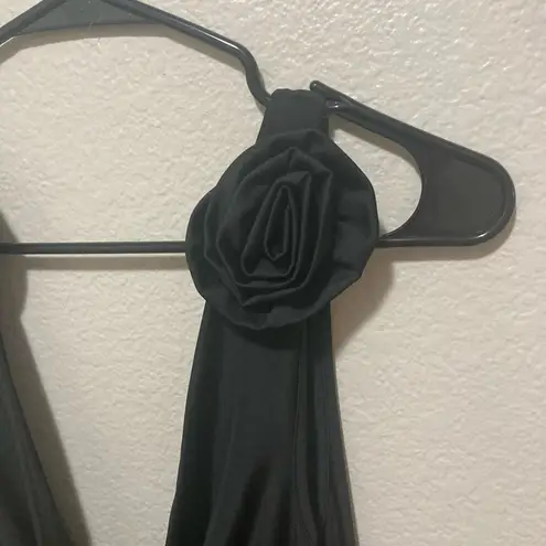 NWT Commense Open Back Black Jumpsuit Size Medium With Rose Accents