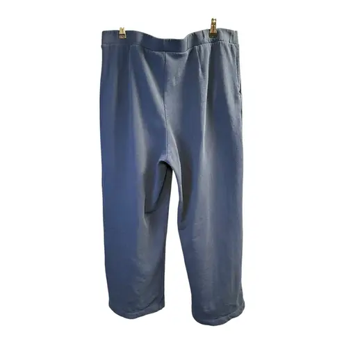 Wide Leg Crop Pants Elastic Waist Lounge Casual Comfy Blue Trousers Purejill Blue Size L