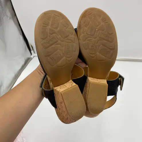 Kork-Ease Korks By Women Black Pebble Leather Chucky Cork Heel Sandals Size 8