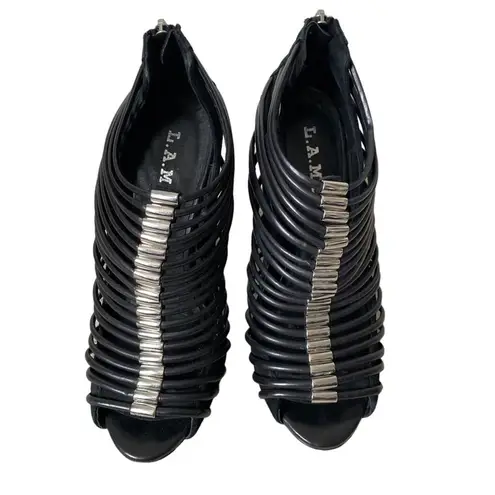 L.A.M.B. .A.M.B. Walcot Black Leather Bootie Sandal Heels size 8