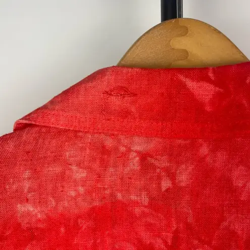 Produce Company Red Tie Dye Fish Print Linen Short Sleeve Button Up Shirt Size M