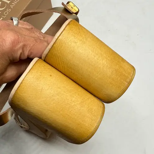 Seychelles Timber Gold Metallic Platform Wood Chunky Block Heel Sandal NEW