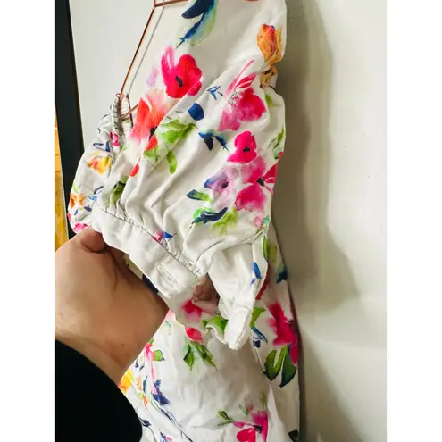 MARISSA WEBB x RTR White Floral Printed Short Sleeve Puff Sleeve Wrap Top Size M Size M