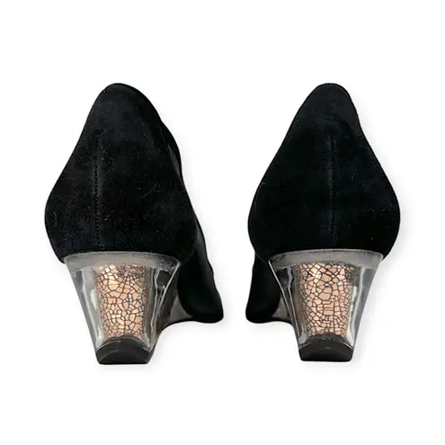 Heyraud | 38.5 | Black Mesh Copper Leaf Embellished Clear Heel Slip - Image 5