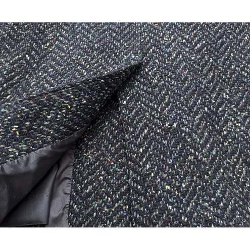 Paul Levy 1970s 1980s Long Wool Navy Confetti Chevron Print Coat Women’s Sz L Size L