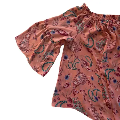 Boutique Off Shoulder Paisley Short Bell Sleeve Flowy Floral Blouse XL