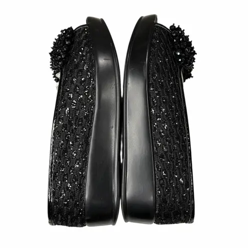 Helens Heart Wedge Sandal Womens 8 Black Open Toe Sparkle Bling Crystal Bow Glam