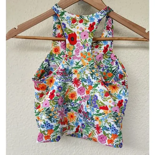 Kuvetta High Neck Crop Whimsy Wildflower Size XS Gym Yoga Pilates Athleisure Run White