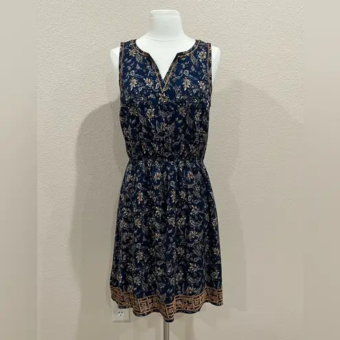 Market & Spruce Navy Floral Dress with Orange Embroidery Size Medium