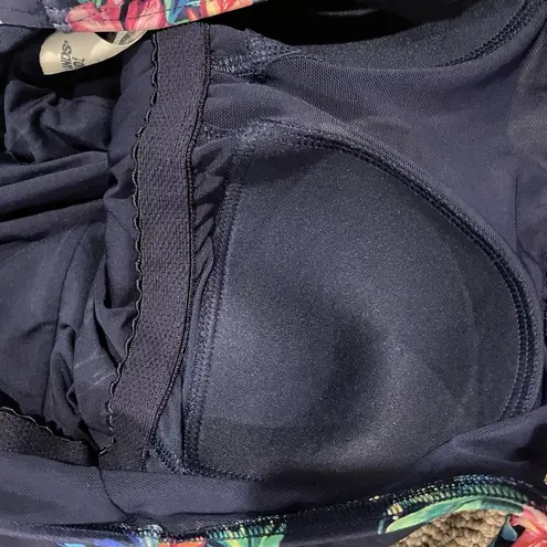 Lands' End Bathing Suit Womens 12 Swim One Piece Navy Blue Floral Built In Bra