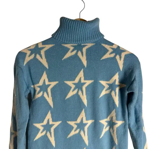 Perfect Moment Blue Star Dust Print Knit Merino Wool Turtleneck Ski Sweater M Size M